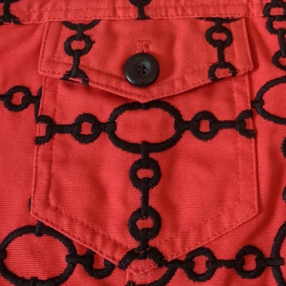 Charter Club Denim Jacket, Red / Black Chain Pattern, Size XL - Picture 5 of 10